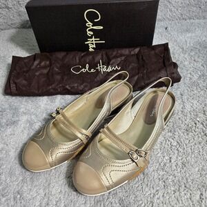 VTG NEW Cole‎ Haan Women NikeAir Slingback Flats Gold Leather Casual Shoes 6.5